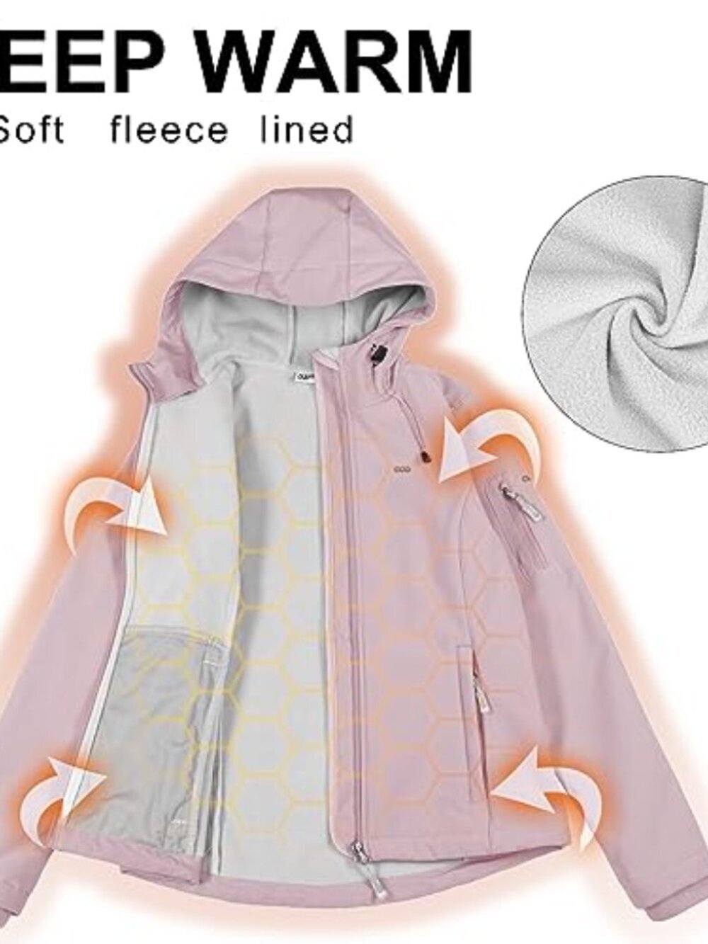 🆕 Women's Softshell Jacket, Fleece Lined Warm Jacket Light Hooded Windproof - Picture 3 of 7